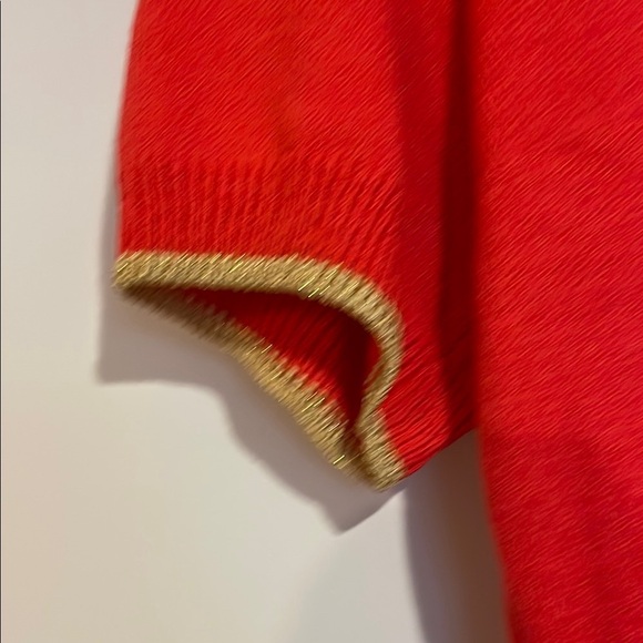 St. John by Marie Gray vibrant Deep Coral and gold trim Knit Top Size P - Picture 3 of 8